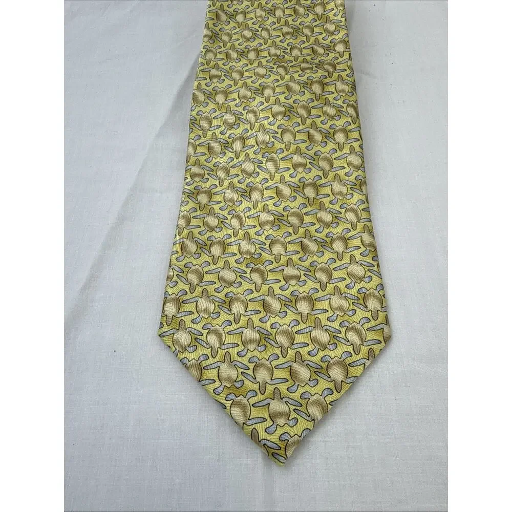 Ties To Nature Men’s Neck Tie 100% Silk Sea Turtles Yellow Gold Hand Sewn 58